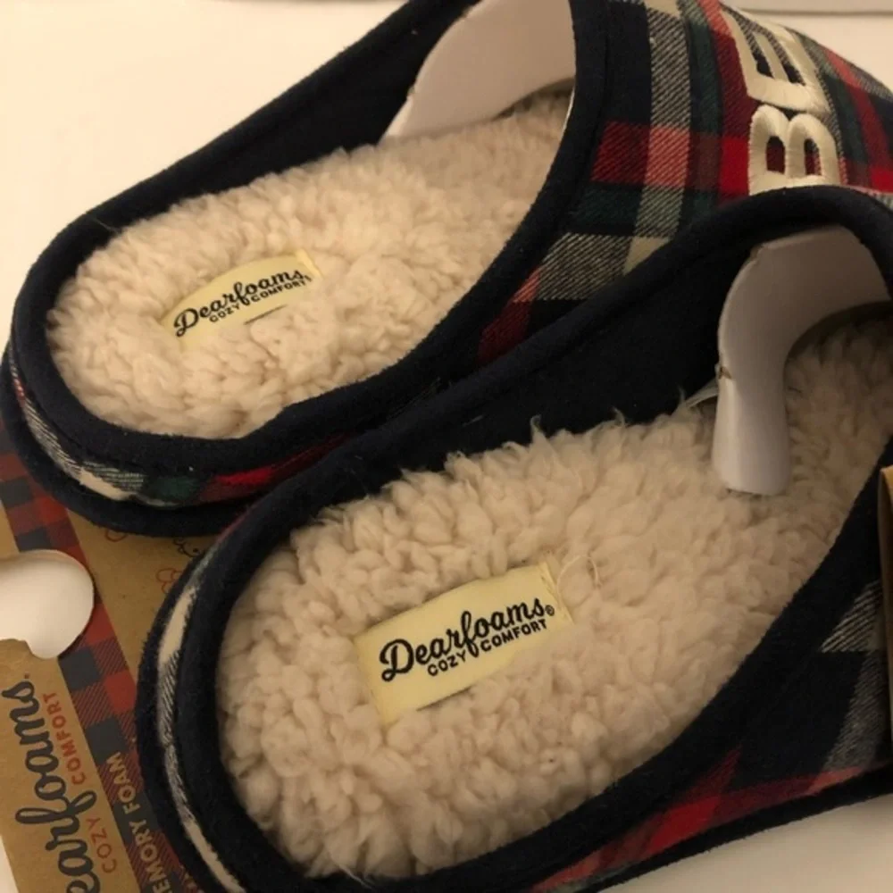 DearFoams Papa Slippers mens Size 7-8 Slip On Holiday Christmas Plaid‎